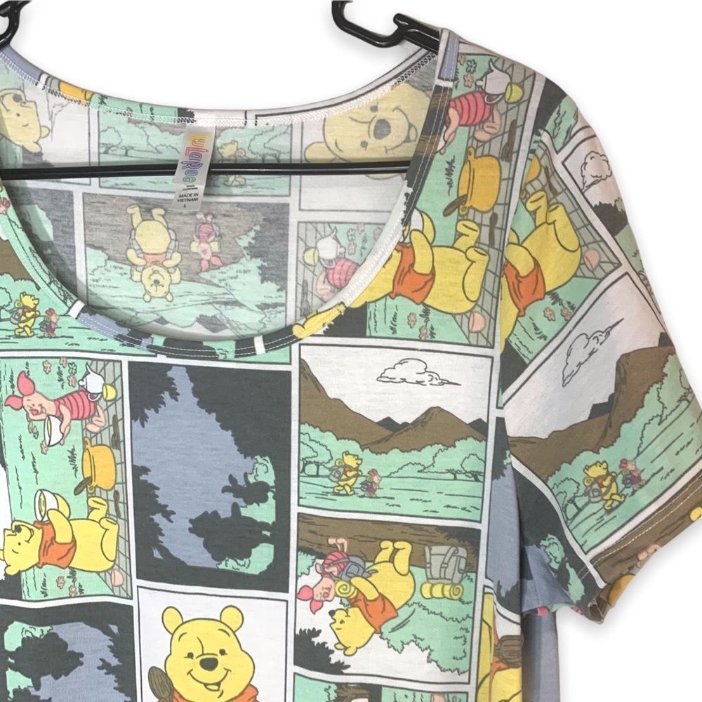 LuLaRoe Lg Winnie the Pooh Comic Strip Style Graphic Print Women's Tee Disney